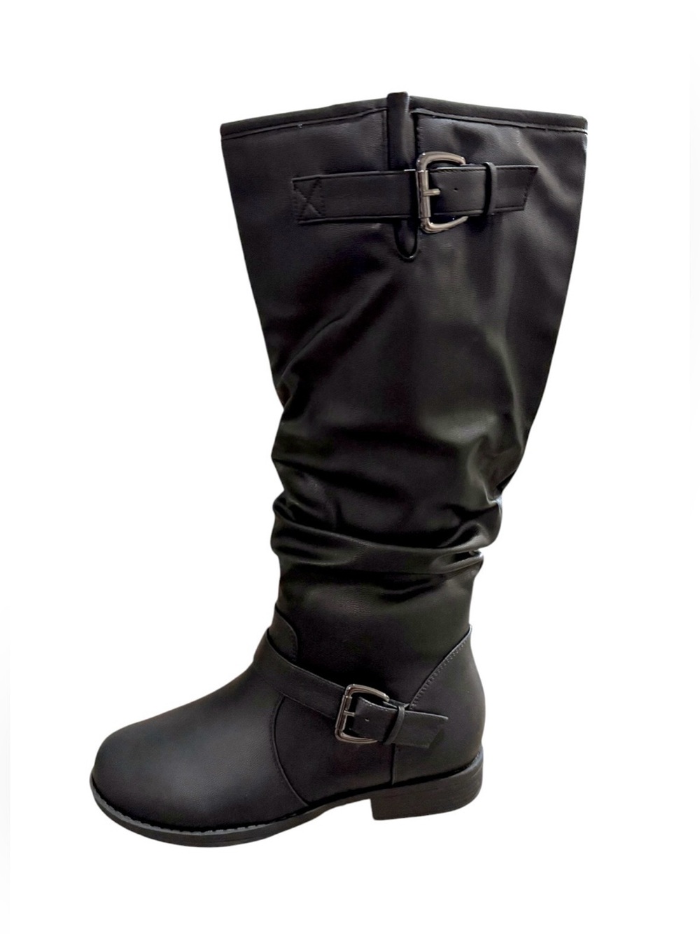 Journey Collection Women’s Stormy Knee High Buckle Detail Wide Calf Boots